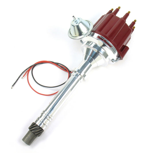 PerTronix D7100711 Flame-Thrower Electronic Distributor Billet Chevrolet Small Block/Big Block with Ignitor III Vacuum Advance Red Male Cap