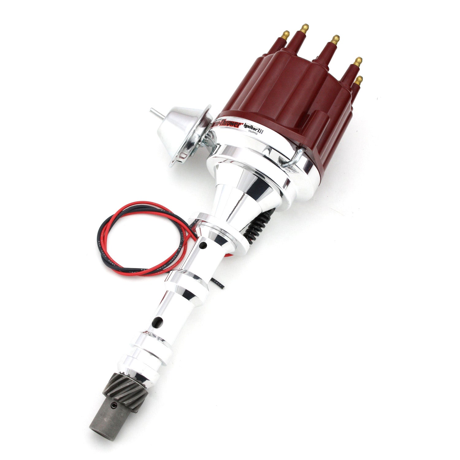 PerTronix D7101711 Flame-Thrower Electronic Distributor Billet Chevrolet 409 with Ignitor III Vacuum Advance Red Male Cap