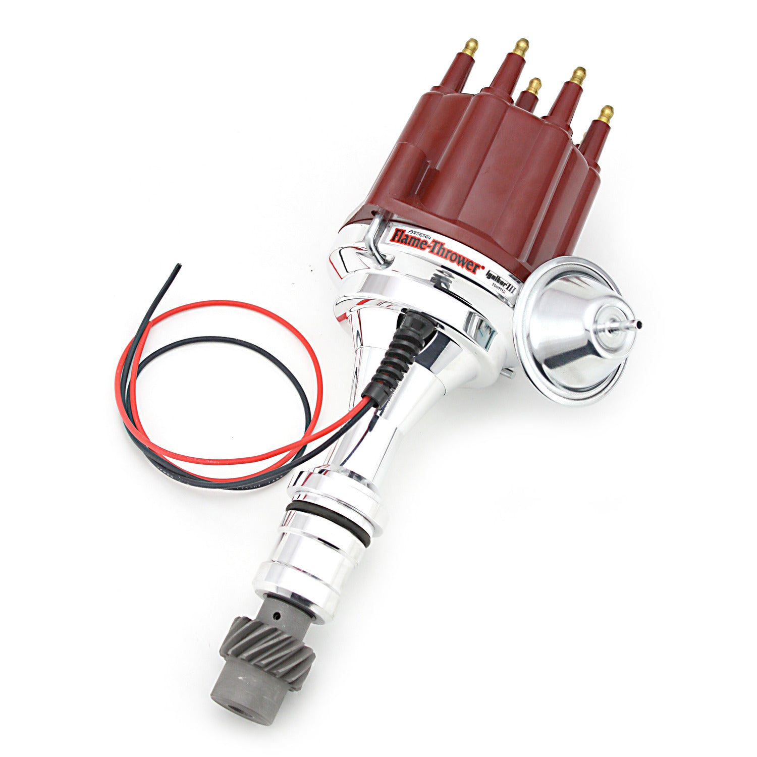 PerTronix D7110711 Flame-Thrower Electronic Distributor Billet Oldsmobilemobile V8 with Ignitor III Vacuum Advance Red Male Cap