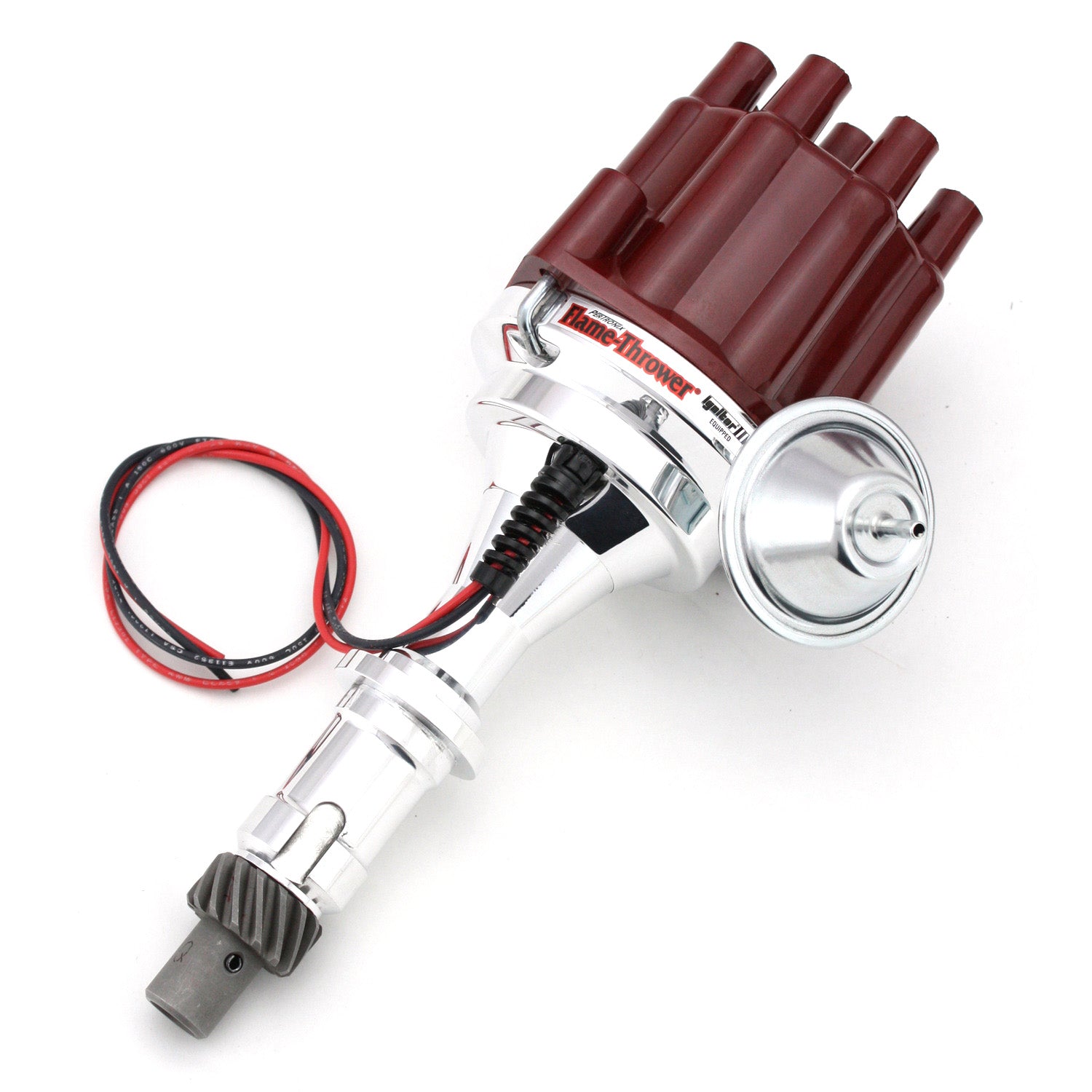 PerTronix D7120701 Flame-Thrower Electronic Distributor Billet Pontiac V8 with Ignitor III Vacuum Advance Red Cap