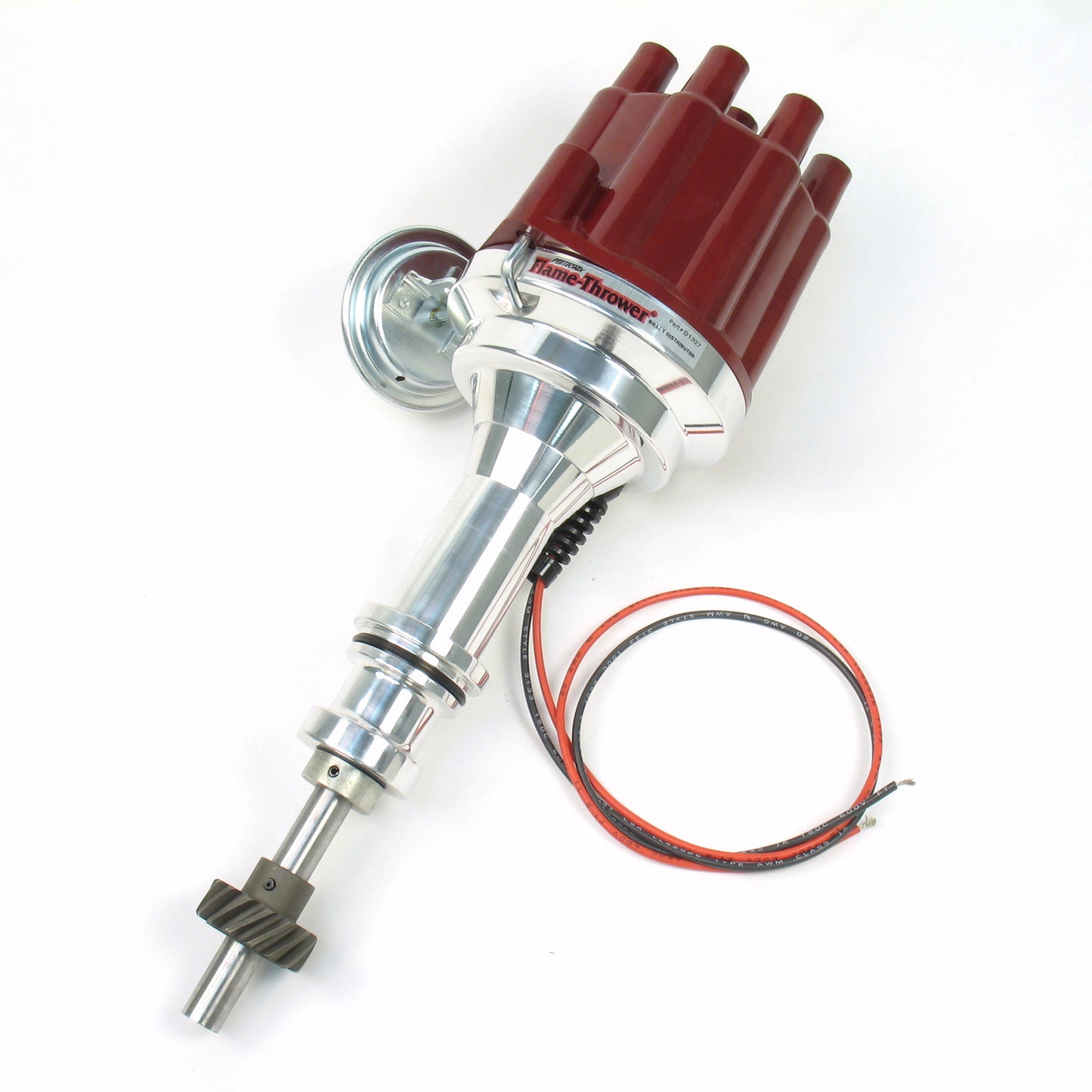 PerTronix D7132701 Flame-Thrower Electronic Distributor Billet Ford 351C with Ignitor III Vacuum Advance Red Cap