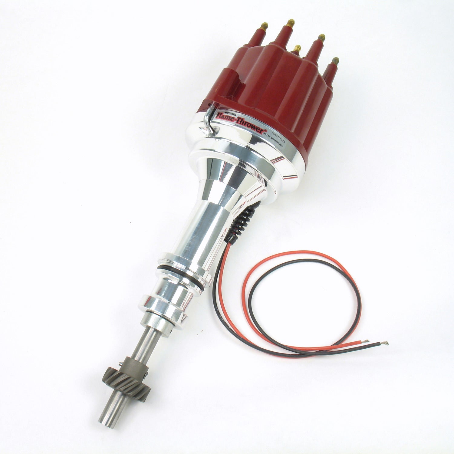 PerTronix D7132811 Flame-Thrower Electronic Distributor Billet Ford 351C with Ignitor III Non Vacuum Red M Cap