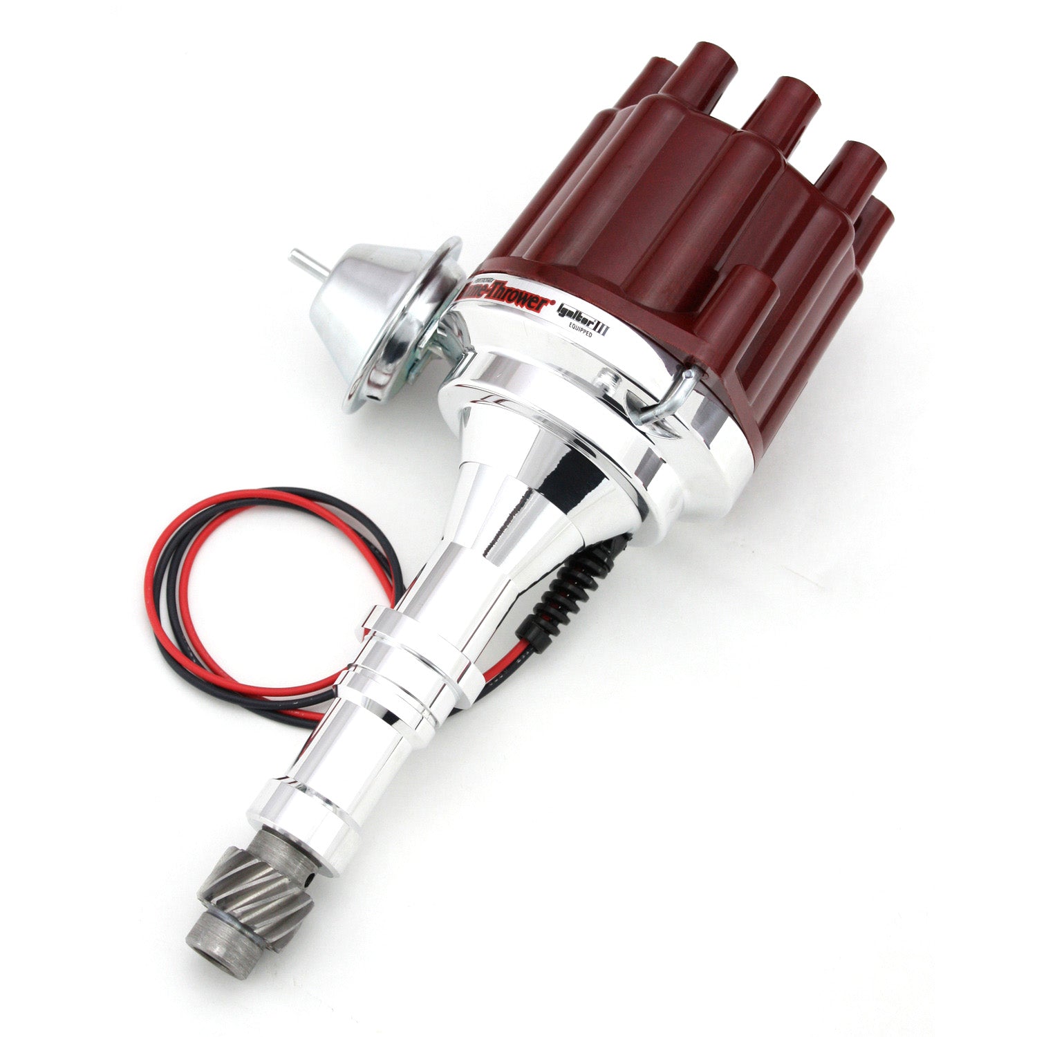 PerTronix D7150701 Flame-Thrower Electronic Distributor Billet Buick V8 with Ignitor III Vacuum Advance Red Cap