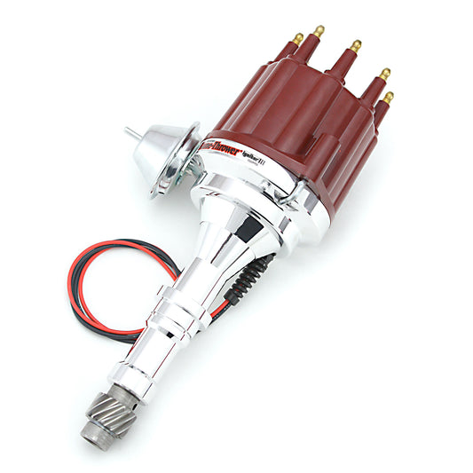 PerTronix D7150711 Flame-Thrower Electronic Distributor Billet Buick V8 with Ignitor III Vacuum Advance Red Male Cap