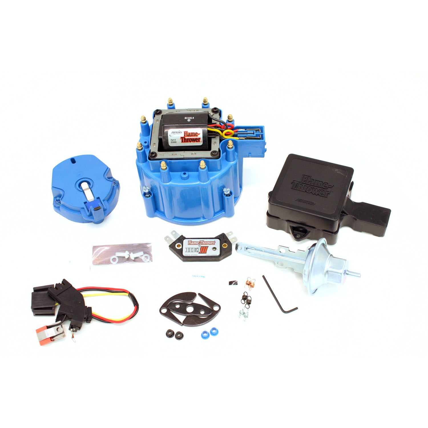 PerTronix D78002 Flame-Thrower GM HEI III Tune Up Chevrolet/Cadillac Kit Blue Cap with multiple sparks and an adjustable digital rev limiter