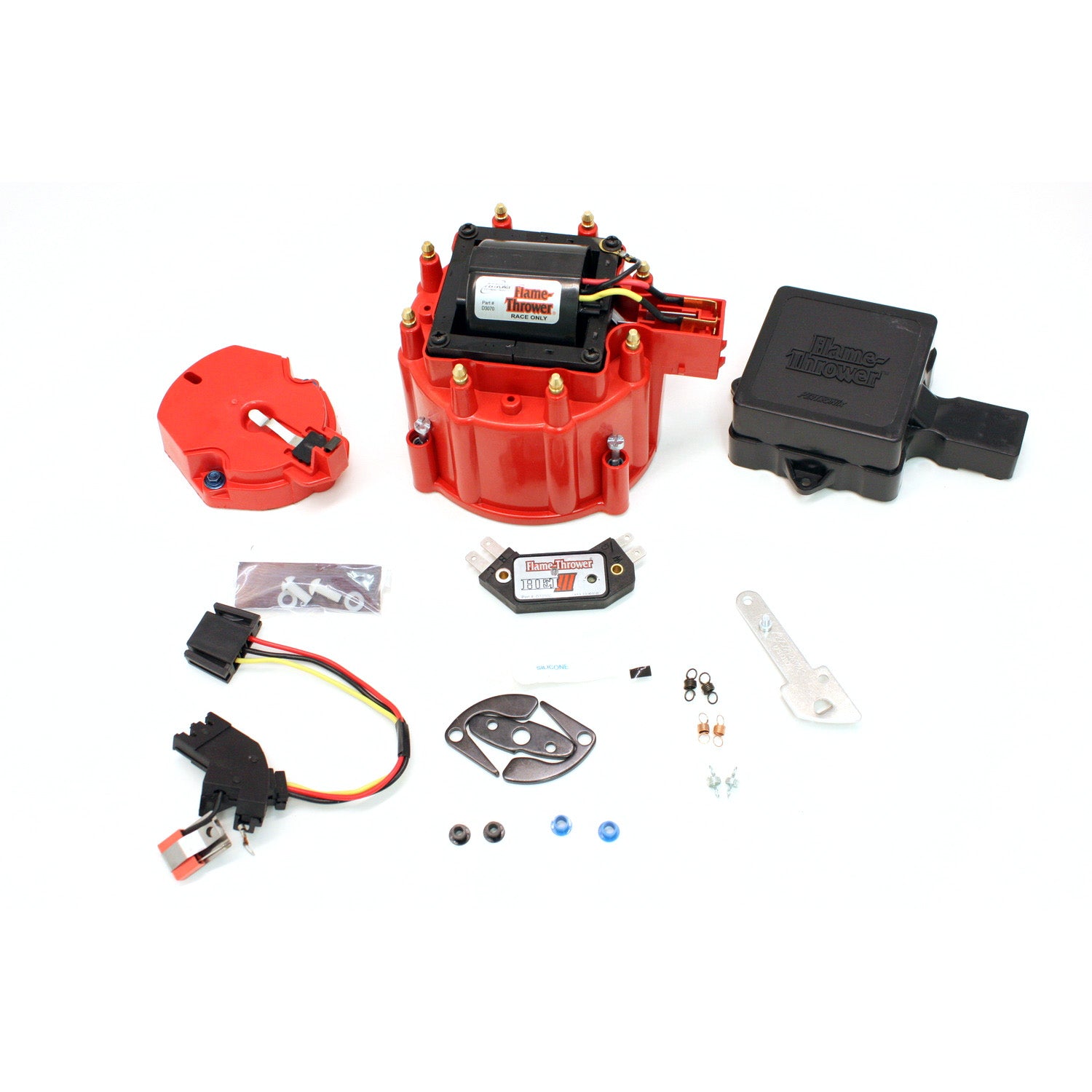 PerTronix D78071 Flame-Thrower HEI III Race Chevrolet Tune Up Kit Red cap with multiple sparks and an adjustable digital rev limiter