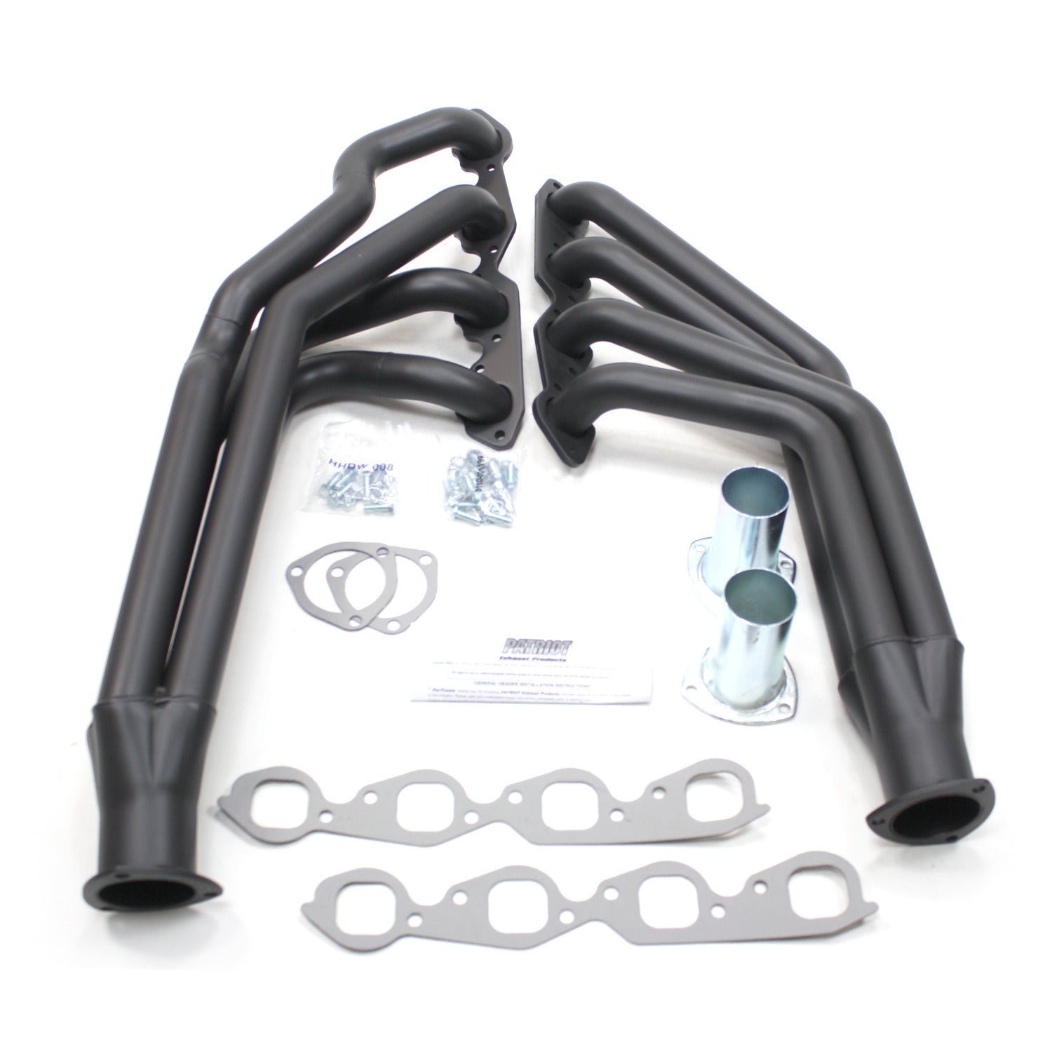 Patriot Exhaust H8078-B 1 7/8" Full Length Tri-5 Header Chevrolet Passenger Car/Wagon Big Block Chevrolet 55-57 W/Maval/Unisteer Rack&Pinion Steering using Danchuk Mount Kit or eqivalent Hi-Temp Black Coating